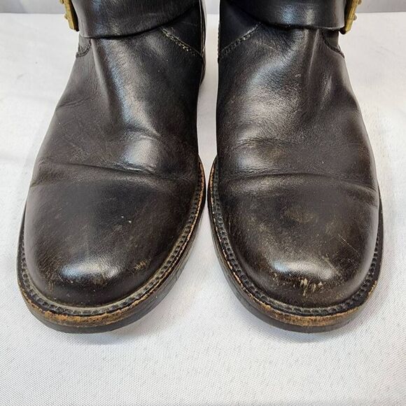 J. Crew Womens 6.5 Black Leathr Side Zipper Double Buckle Riding Boots - Picture 6 of 14